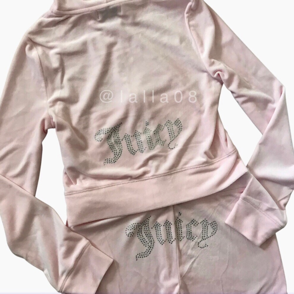 JUICY COUTURE Velour OG Bling Tracksuit Hoodie & Pant Set Light Pink Size M - Picture 10 of 10